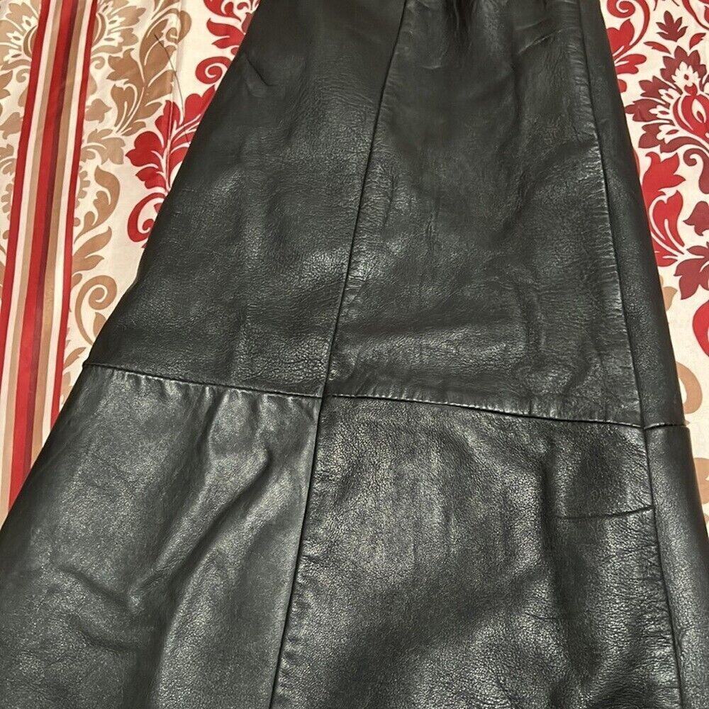 Vintage 1980's Saks Fifth Avenue Black A-Line Midi Leather Skirt Size M - Picture 14 of 14